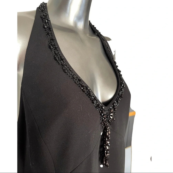 Evan Picone Black  Halter Dress Bead Detail High Low Dress Back Size 14 - Picture 5 of 7